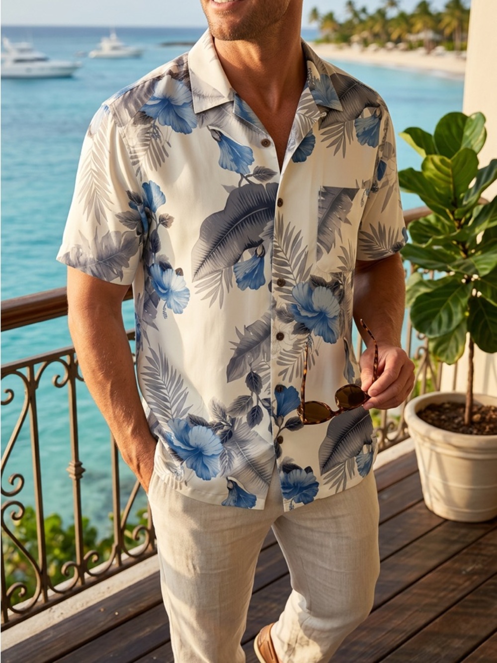 Caribbean Joe Men’s Hawaiian Shirt Tropical Floral Button Up Short Sleeve XL NWT